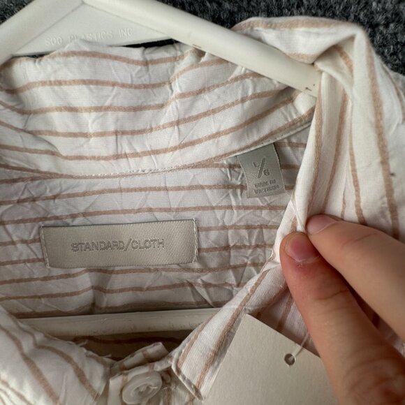 Standard Cloth Button Up Shirt Men's Size Large Striped Beige Short Sleeve NWT - Picture 9 of 11